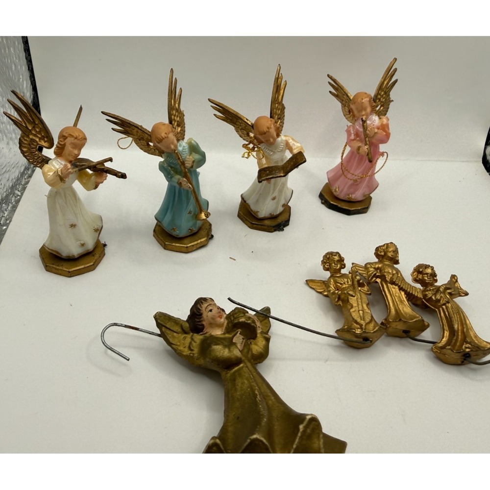 Vintage Angel Figurines Mixed Lot Italy Hong Kong Christmas Choir Gold Resin Pla